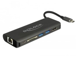 Delock Replikator portów Delock USB Type-C -> HDMI, LAN, 2x USB 3.0, czytnik SD, USB Type-C + zasilanie czarny