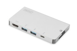 Digitus Stacja dokująca podróżna DIGITUS USB Typ C, 6-portów 4K 30Hz, HQ, aluminiowa, srebrna