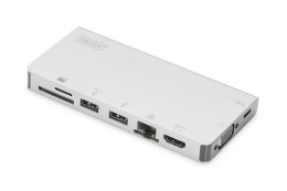 Digitus Stacja dokująca podróżna DIGITUS USB Typ C, 8-portów 4K 30Hz, HQ, aluminiowa, srebrna