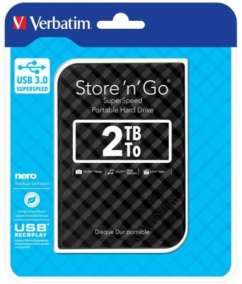 VERBATIM Dysk zewnętrzny Verbatim 2TB Store 'n' Go 2.5" 5400 USB 3.1 czarny