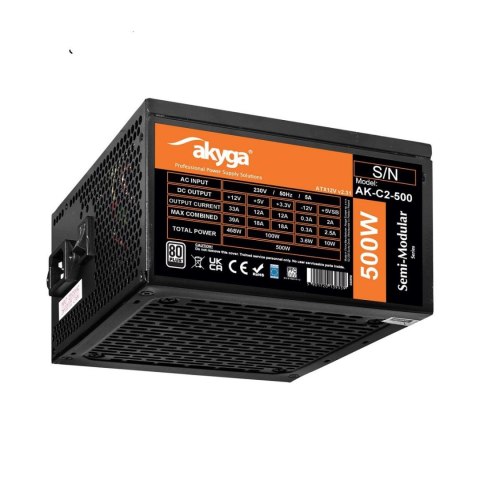 AKYGA Zasilacz ATX 500W Akyga AK-C2-500 Semi-Modular P4+4 2x PCI-E 6+2 pin 4x SATA 2x Molex FAN 12cm