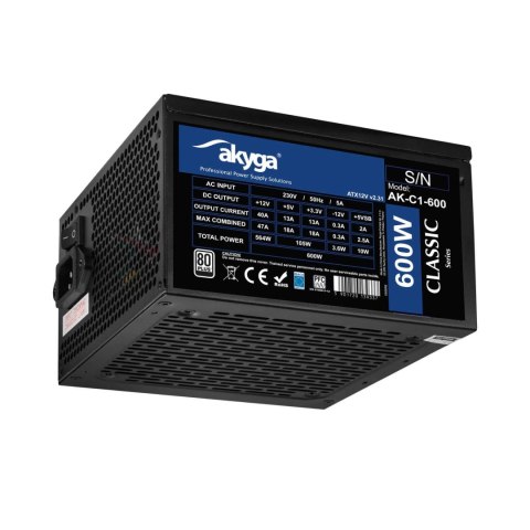AKYGA Zasilacz ATX 600W Akyga AK-C1-600 P4+4 2x PCI-E 6+2 pin 5x SATA 3x Molex APFC FAN 12cm