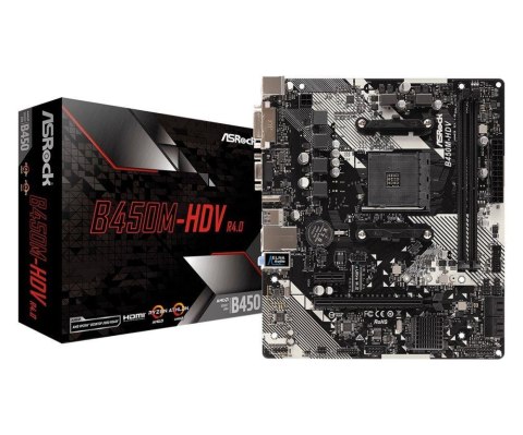 ASRock Płyta ASRock B450M-HDV R4.0 /AMD B450/DDR4/SATA3/M.2/USB3.0/PCIe3.0/AM4/mATX