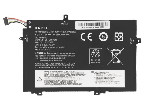 Bateria Mitsu do Lenovo ThinkPad L14, L15, L480, L580