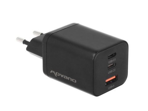 Ładowarka Movano GaN 65W 2x USB-C PD + USB-A (black)