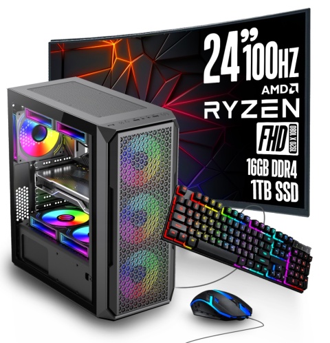 Zestaw KOMPUTER GAMINGOWY RYZEN 5 16GB RAM 1TB SSD + Monitor do gier 24 WiFi