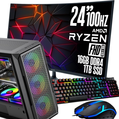 Zestaw KOMPUTER GAMINGOWY RYZEN 5 16GB RAM 1TB SSD + Monitor do gier 24 WiFi
