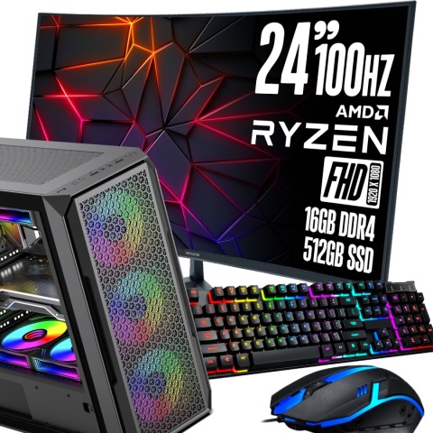 Zestaw KOMPUTER GAMINGOWY RYZEN 5 16GB RAM 512GB SSD + Monitor do gier 24 WiFi
