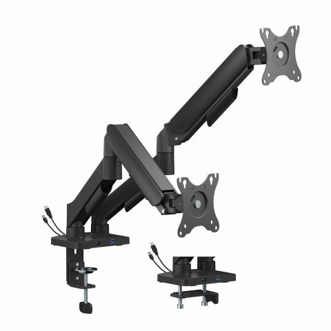 GEMBIRD BIURKOWE RAMIĘ NA DWA MONITORY Z PORTAMI USB (REGULOWANE), OD 17" DO 32", OBCIĄŻENIE DO 9 KG