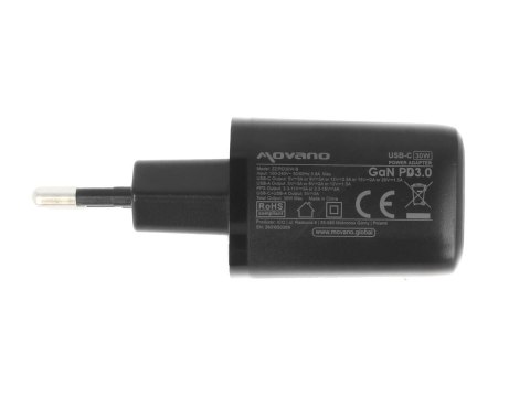 Ładowarka Movano GaN 30W USB-C PD + USB-A (black)
