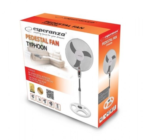 Wentylator stojący Esperanza Typhoon EHF002WE (kolor biały, kolor szary) (OUTLET)