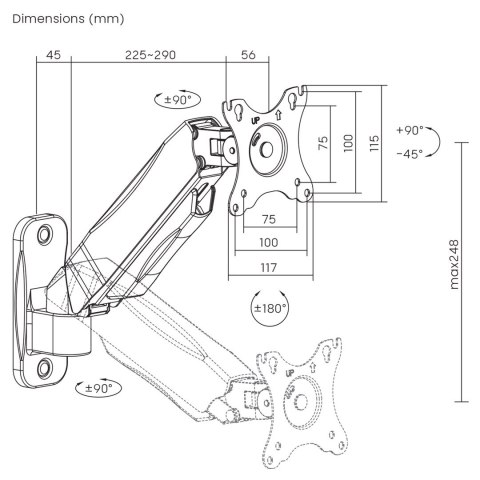 MACLEAN UCHWYT NAŚCIENNY MONITORA 17-32'', 9KG MAX, SPRĘŻYNA MECHANICZNA MC-979