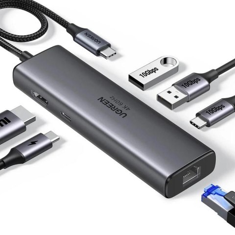 Ugreen Adapter hub USB-C 6w1 Ugreen CM512 45000 2x USB 3.0 + HDMI + 2x USB-C + RJ45